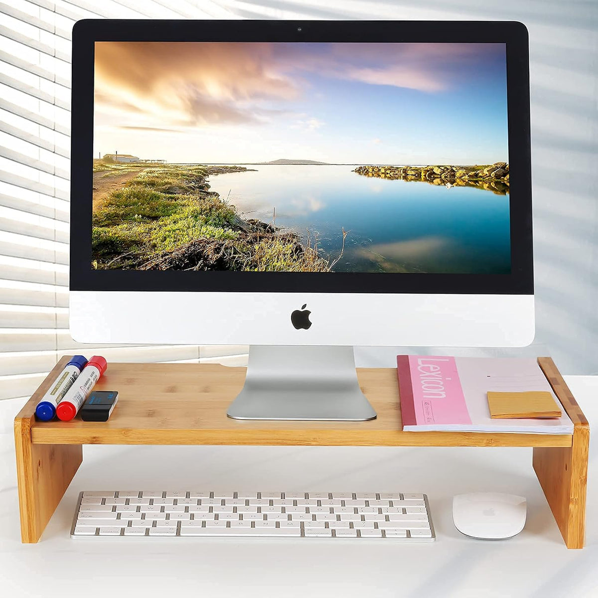 Solid Wood Monitor Stand Riser, Monitor Riser with 2 Adjustable Height, 15.8 inch Computer Riser for Computer, iMac, PC, Printer, Computer Monitor Stand for Home & Office, Natural