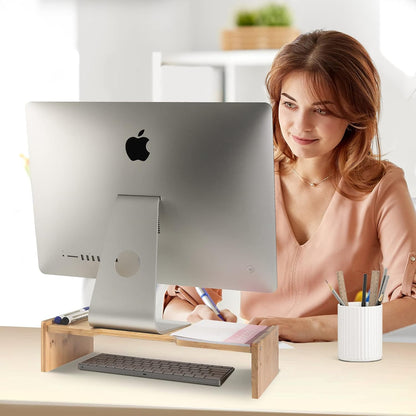 Solid Wood Monitor Stand Riser, Monitor Riser with 2 Adjustable Height, 15.8 inch Computer Riser for Computer, iMac, PC, Printer, Computer Monitor Stand for Home & Office, Natural