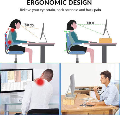 Solid Wood Monitor Stand Riser, Monitor Riser with 2 Adjustable Height, 15.8 inch Computer Riser for Computer, iMac, PC, Printer, Computer Monitor Stand for Home & Office, Natural