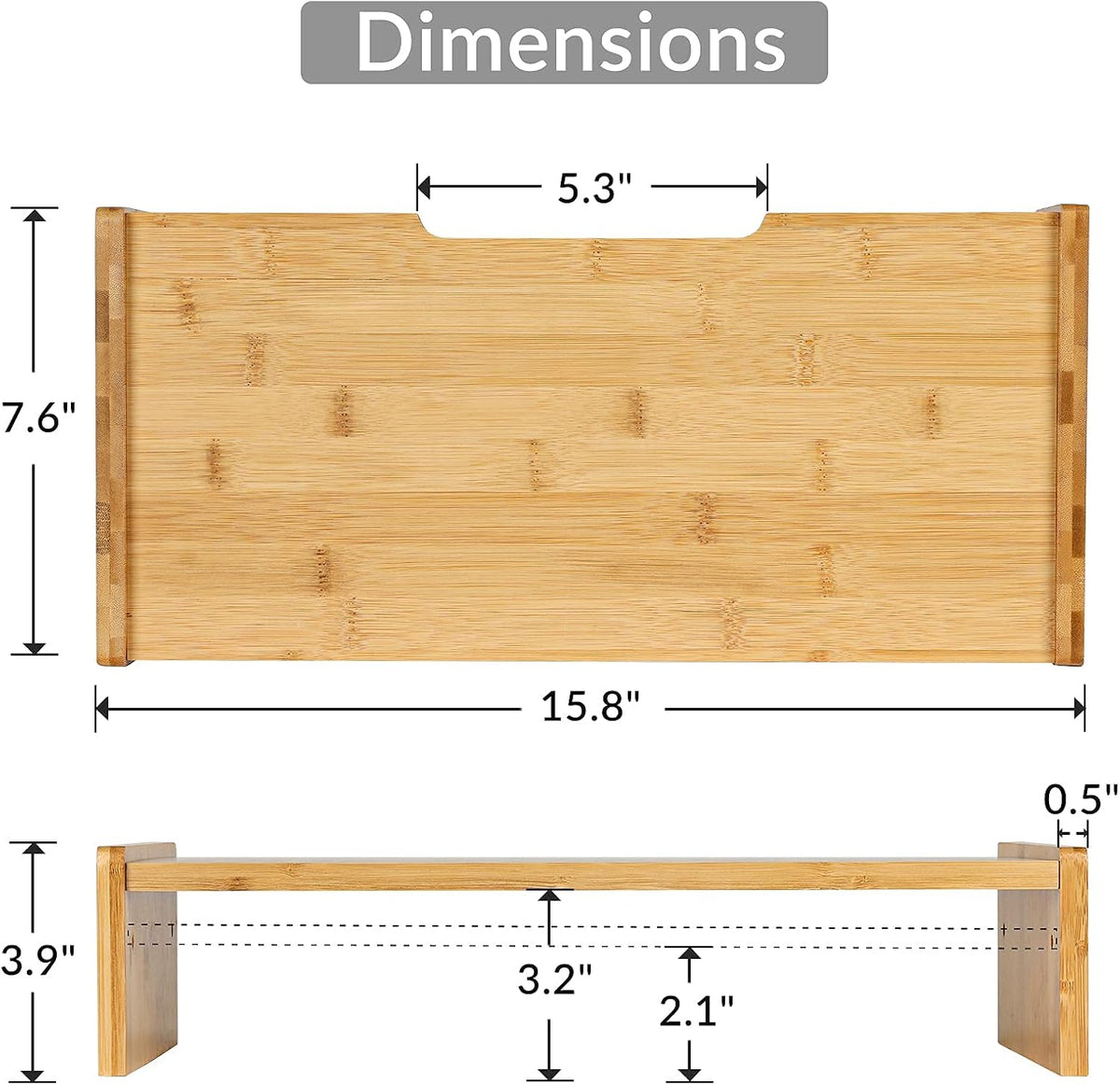 Solid Wood Monitor Stand Riser, Monitor Riser with 2 Adjustable Height, 15.8 inch Computer Riser for Computer, iMac, PC, Printer, Computer Monitor Stand for Home & Office, Natural