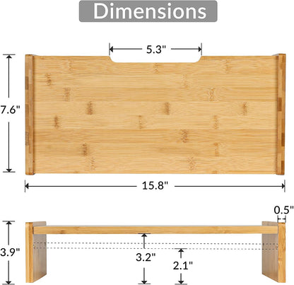 Solid Wood Monitor Stand Riser, Monitor Riser with 2 Adjustable Height, 15.8 inch Computer Riser for Computer, iMac, PC, Printer, Computer Monitor Stand for Home & Office, Natural