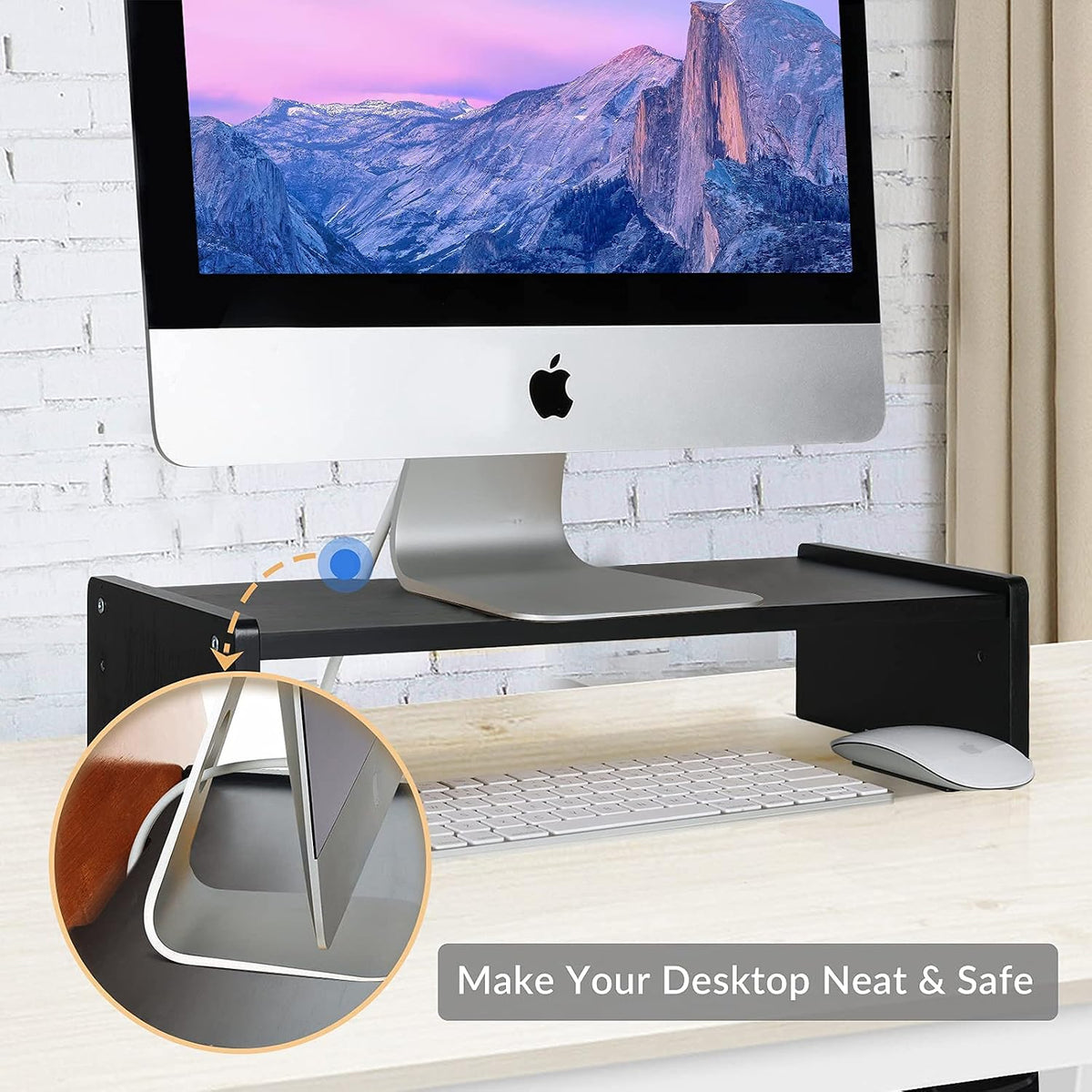 Solid Wood Monitor Stand Riser, Monitor Riser with 2 Adjustable Height, 15.8 inch Computer Riser for Computer, iMac, PC, Printer, Computer Monitor Stand for Home & Office, Natural