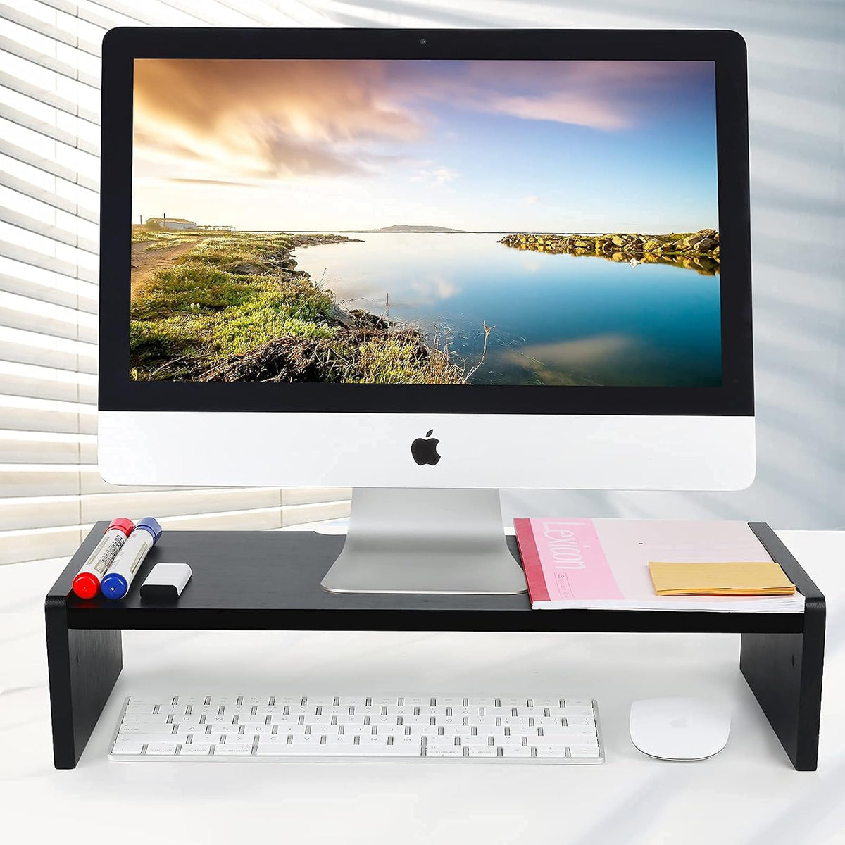 Solid Wood Monitor Stand Riser, Monitor Riser with 2 Adjustable Height, 15.8 inch Computer Riser for Computer, iMac, PC, Printer, Computer Monitor Stand for Home & Office, Natural