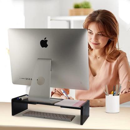 Solid Wood Monitor Stand Riser, Monitor Riser with 2 Adjustable Height, 15.8 inch Computer Riser for Computer, iMac, PC, Printer, Computer Monitor Stand for Home & Office, Natural