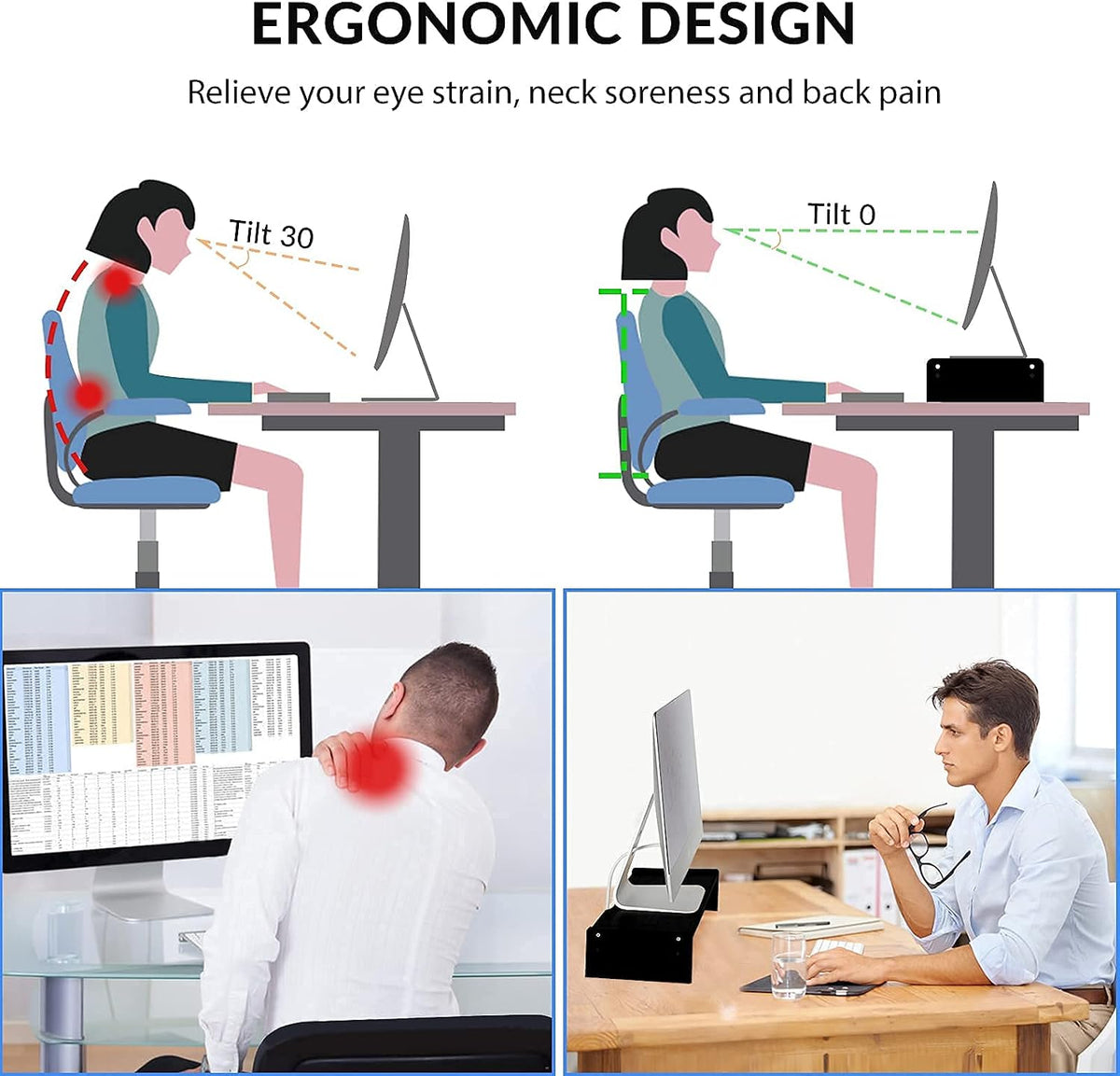 Solid Wood Monitor Stand Riser, Monitor Riser with 2 Adjustable Height, 15.8 inch Computer Riser for Computer, iMac, PC, Printer, Computer Monitor Stand for Home & Office, Natural