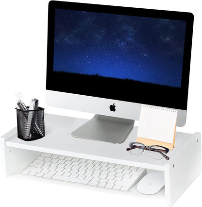 Solid Wood Monitor Stand Riser, Monitor Riser with 2 Adjustable Height, 15.8 inch Computer Riser for Computer, iMac, PC, Printer, Computer Monitor Stand for Home & Office, Natural
