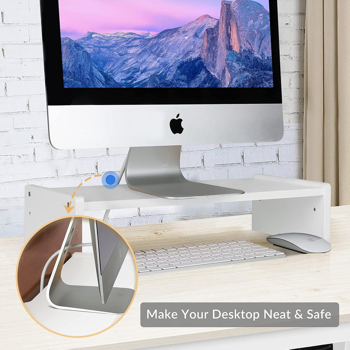 Solid Wood Monitor Stand Riser, Monitor Riser with 2 Adjustable Height, 15.8 inch Computer Riser for Computer, iMac, PC, Printer, Computer Monitor Stand for Home & Office, Natural