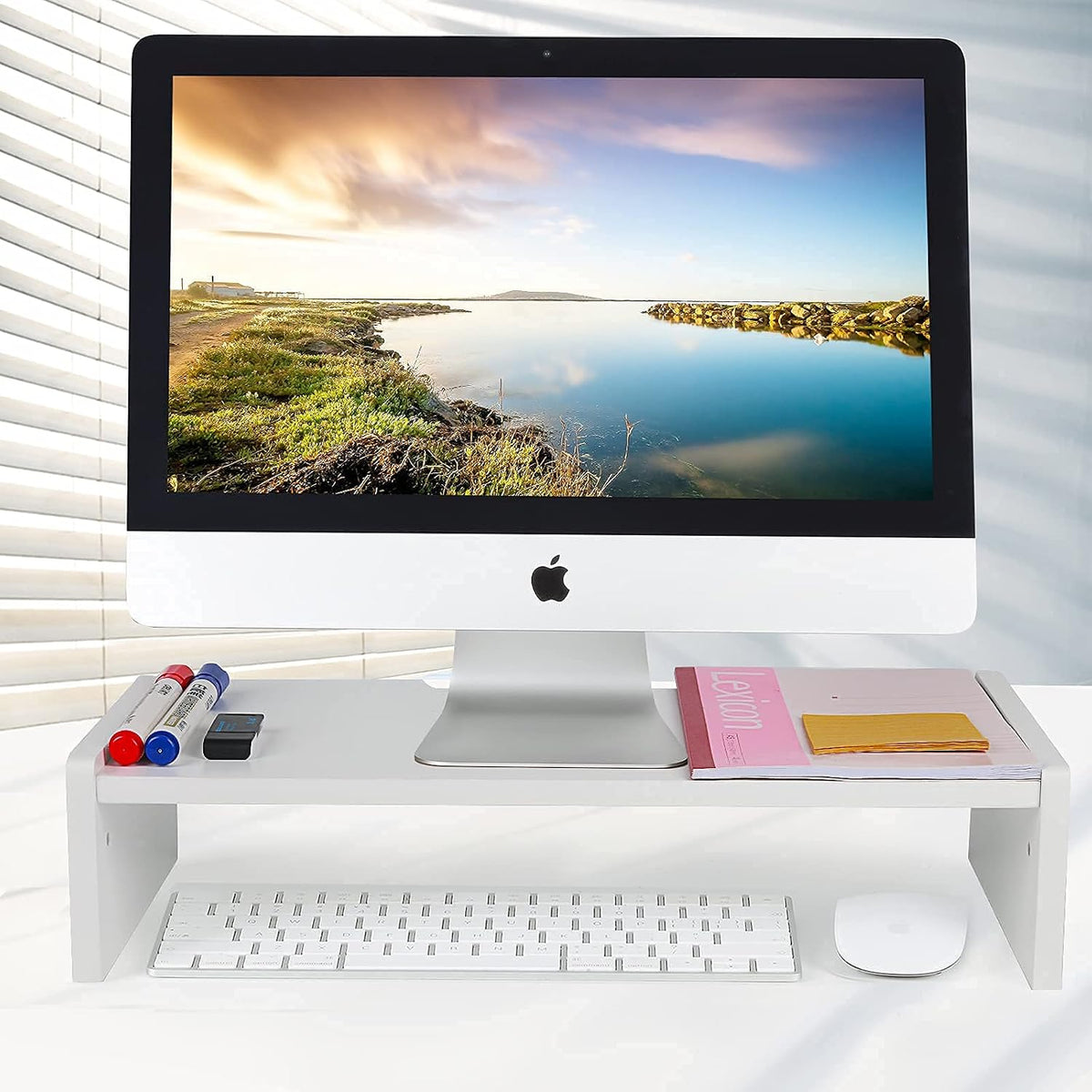 Solid Wood Monitor Stand Riser, Monitor Riser with 2 Adjustable Height, 15.8 inch Computer Riser for Computer, iMac, PC, Printer, Computer Monitor Stand for Home & Office, Natural