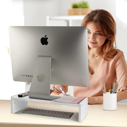 Solid Wood Monitor Stand Riser, Monitor Riser with 2 Adjustable Height, 15.8 inch Computer Riser for Computer, iMac, PC, Printer, Computer Monitor Stand for Home & Office, Natural