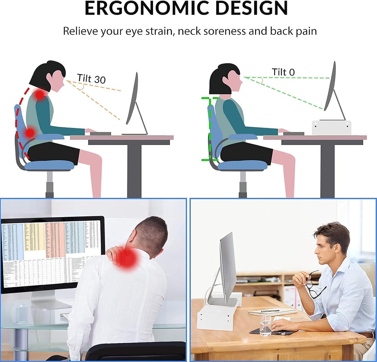 Solid Wood Monitor Stand Riser, Monitor Riser with 2 Adjustable Height, 15.8 inch Computer Riser for Computer, iMac, PC, Printer, Computer Monitor Stand for Home & Office, Natural