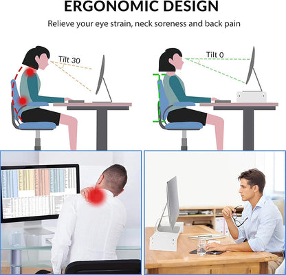 Solid Wood Monitor Stand Riser, Monitor Riser with 2 Adjustable Height, 15.8 inch Computer Riser for Computer, iMac, PC, Printer, Computer Monitor Stand for Home & Office, Natural