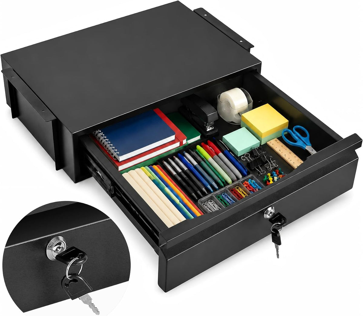 Under Desk Drawer 15.7" x 11.8" x 4.3" with Lock & Keys