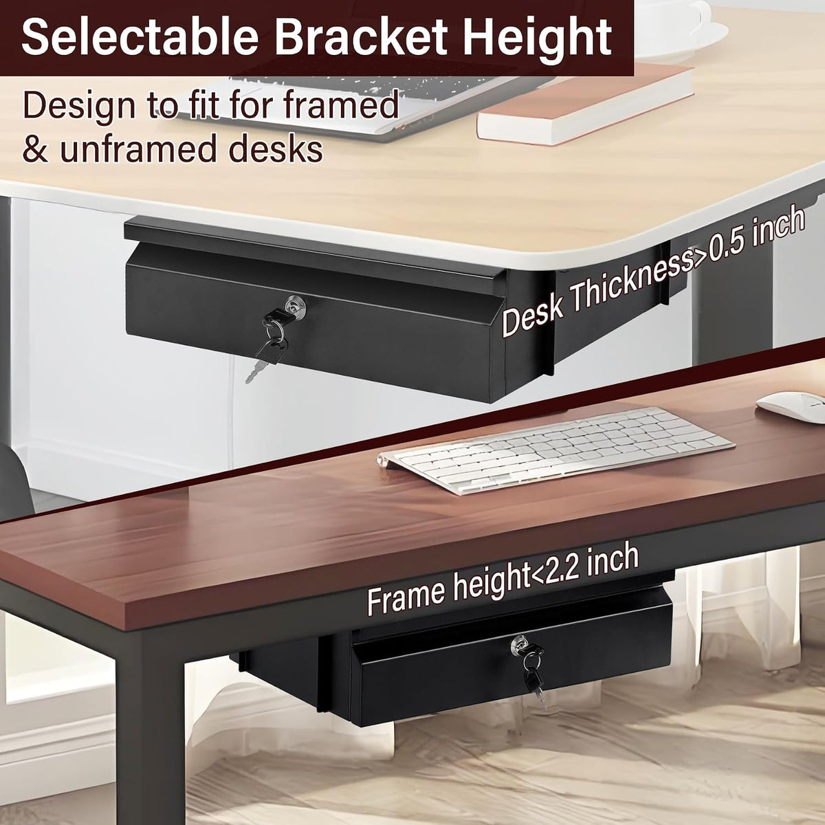 Under Desk Drawer 15.7" x 11.8" x 4.3" with Lock & Keys