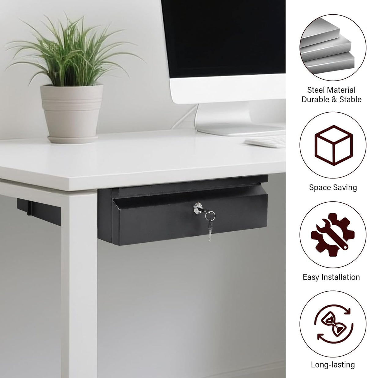 Under Desk Drawer 15.7" x 11.8" x 4.3" with Lock & Keys