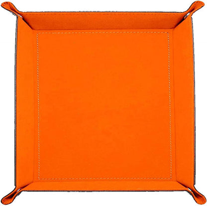 Valet Tray Desktop Storage Organizer – Vegan Leather Catchall Bedside Vanity Tray Nightstand Caddy Holder for Remote Controller, Watch, Keys, Phone, Wallet, Coin, Jewelry (Orange/Black)