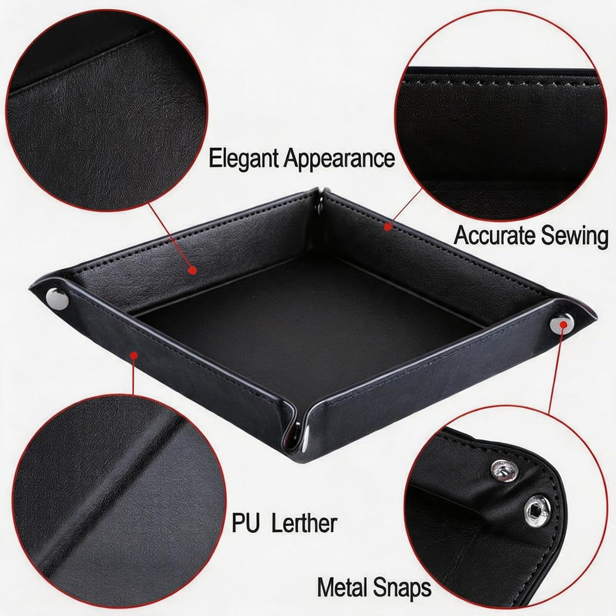 Valet Tray Desktop Storage Organizer – Vegan Leather Catchall Bedside Vanity Tray Nightstand Caddy Holder for Remote Controller, Watch, Keys, Phone, Wallet, Coin, Jewelry (Orange/Black)