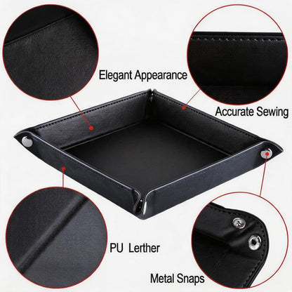 Valet Tray Desktop Storage Organizer – Vegan Leather Catchall Bedside Vanity Tray Nightstand Caddy Holder for Remote Controller, Watch, Keys, Phone, Wallet, Coin, Jewelry (Orange/Black)