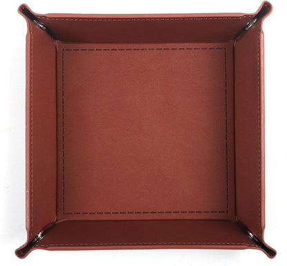 Valet Tray Desktop Storage Organizer – Vegan Leather Catchall Bedside Vanity Tray Nightstand Caddy Holder for Remote Controller, Watch, Keys, Phone, Wallet, Coin, Jewelry (Orange/Black)