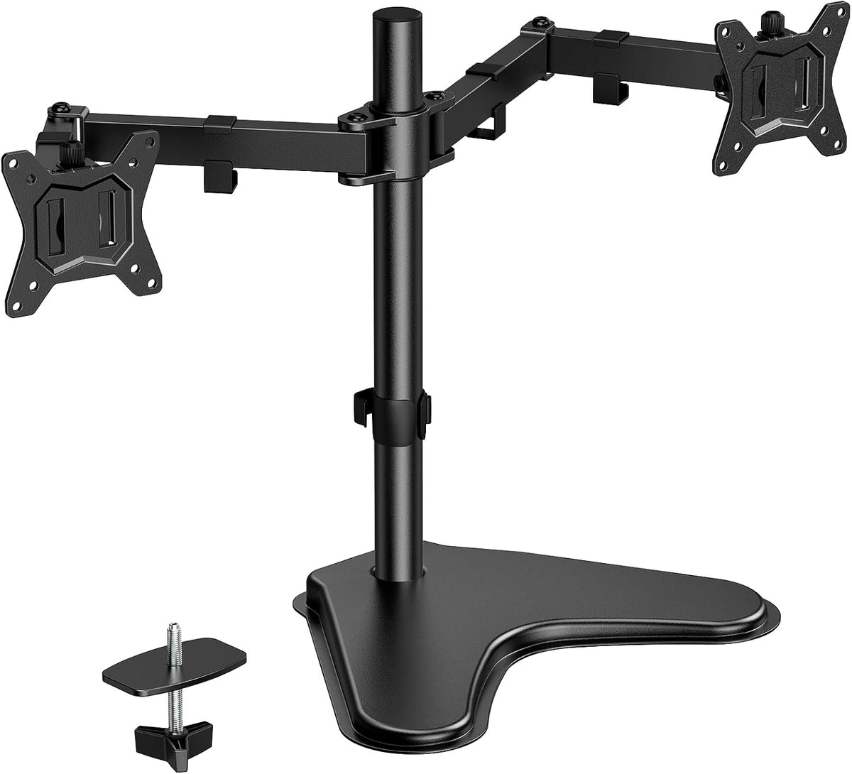 32 inches Dual Monitor Stand up to 17.6lbs per Arm, High-Grade Aluminum Free Standing Dual Monitors Mount for 2 Screens. Fully Adjustable Dual Monitor Stand for Desk with Tilt, Swivel, Rotation