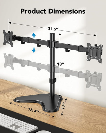 32 inches Dual Monitor Stand up to 17.6lbs per Arm, High-Grade Aluminum Free Standing Dual Monitors Mount for 2 Screens. Fully Adjustable Dual Monitor Stand for Desk with Tilt, Swivel, Rotation
