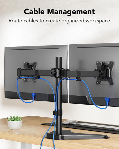 32 inches Dual Monitor Stand up to 17.6lbs per Arm, High-Grade Aluminum Free Standing Dual Monitors Mount for 2 Screens. Fully Adjustable Dual Monitor Stand for Desk with Tilt, Swivel, Rotation