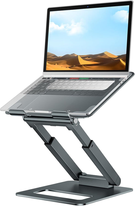 Laptop Stand for Desk Adjustable Height, Telescopic Computer Stand with Pull Out Design Ergonomic Laptop Riser Fits All Laptops 10-17"-Gray
