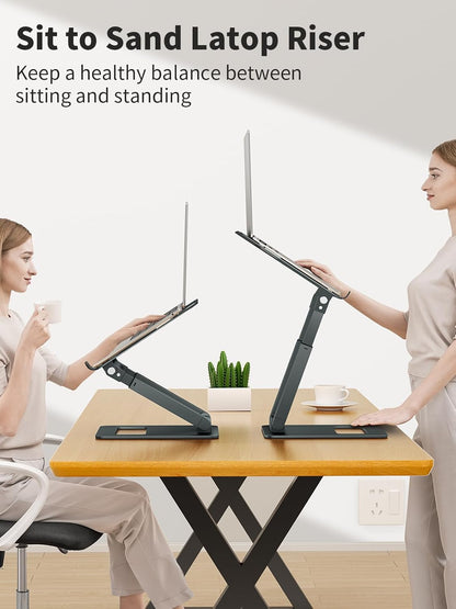 Laptop Stand for Desk Adjustable Height, Telescopic Computer Stand with Pull Out Design Ergonomic Laptop Riser Fits All Laptops 10-17"-Gray