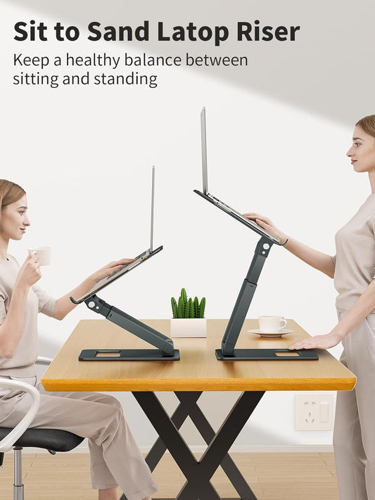 Laptop Stand for Desk Adjustable Height, Telescopic Computer Stand with Pull Out Design Ergonomic Laptop Riser Fits All Laptops 10-17"-Gray