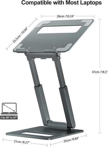 Laptop Stand for Desk Adjustable Height, Telescopic Computer Stand with Pull Out Design Ergonomic Laptop Riser Fits All Laptops 10-17"-Gray