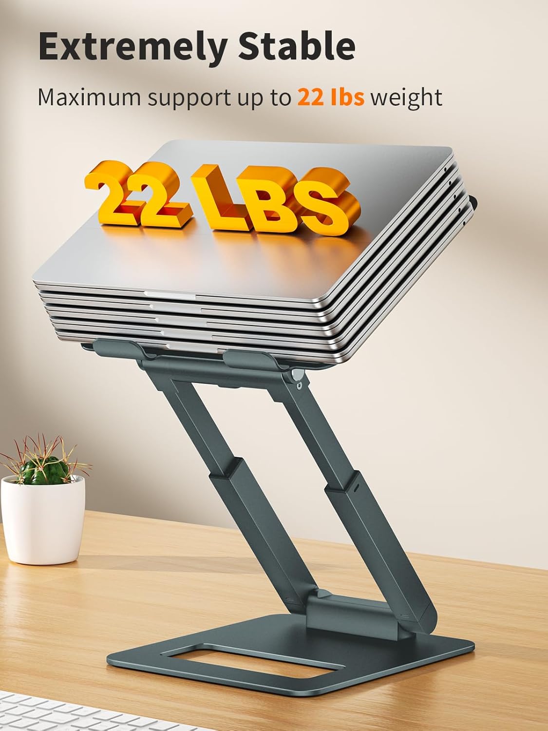 Laptop Stand for Desk Adjustable Height, Telescopic Computer Stand with Pull Out Design Ergonomic Laptop Riser Fits All Laptops 10-17"-Gray