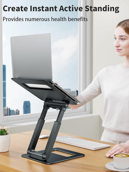 Laptop Stand for Desk Adjustable Height, Telescopic Computer Stand with Pull Out Design Ergonomic Laptop Riser Fits All Laptops 10-17"-Gray