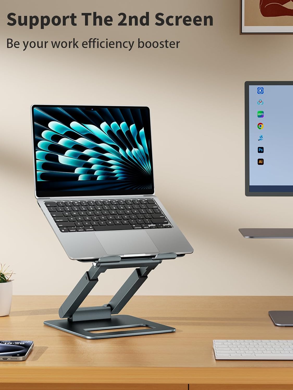 Laptop Stand for Desk Adjustable Height, Telescopic Computer Stand with Pull Out Design Ergonomic Laptop Riser Fits All Laptops 10-17"-Gray