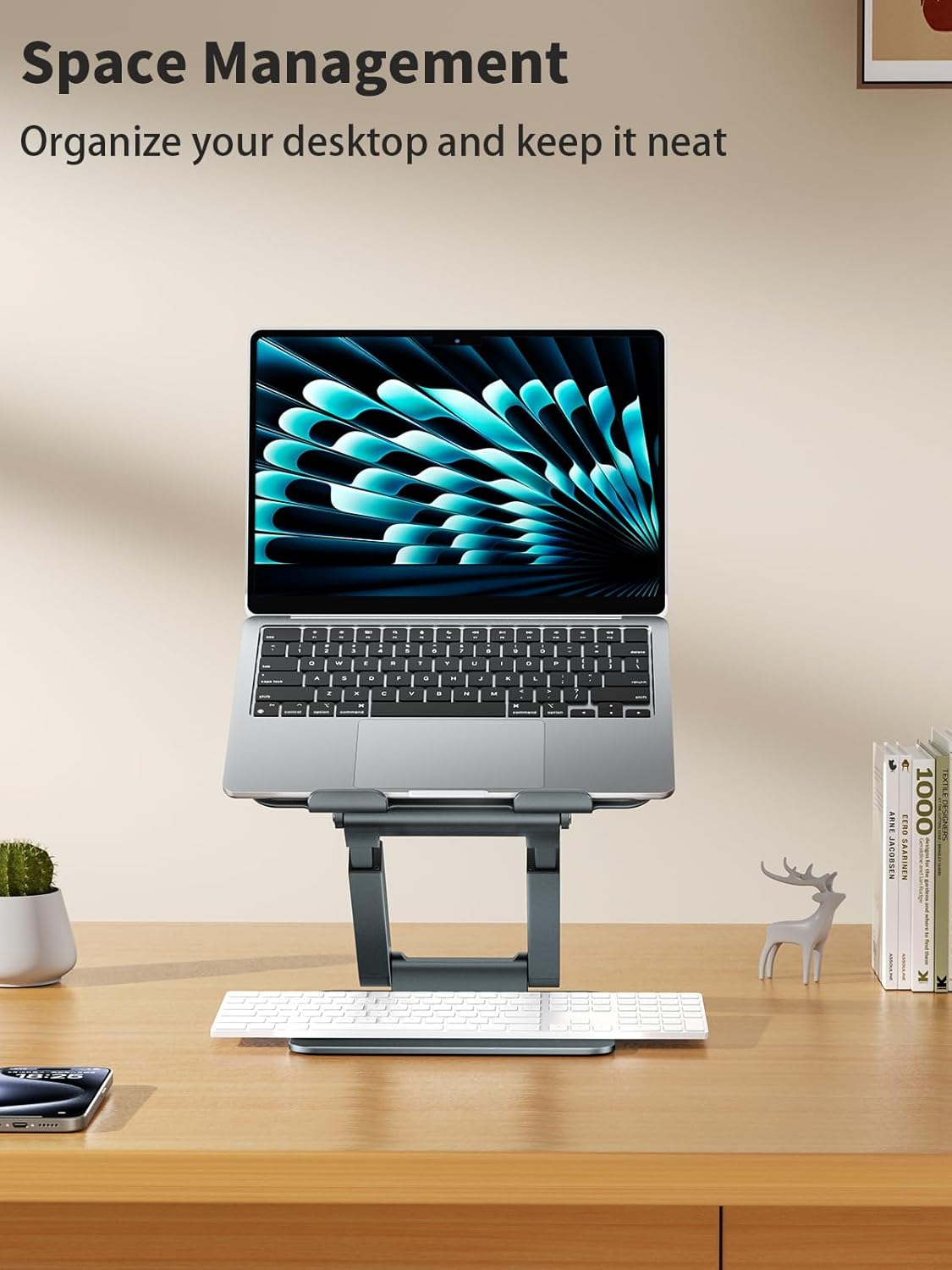 Laptop Stand for Desk Adjustable Height, Telescopic Computer Stand with Pull Out Design Ergonomic Laptop Riser Fits All Laptops 10-17"-Gray