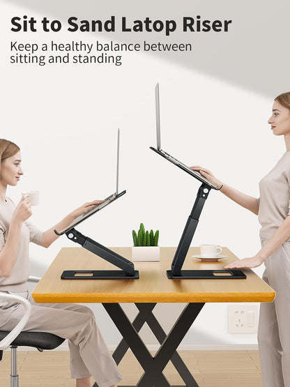Laptop Stand for Desk Adjustable Height, Telescopic Computer Stand with Pull Out Design Ergonomic Laptop Riser Fits All Laptops 10-17"-Gray