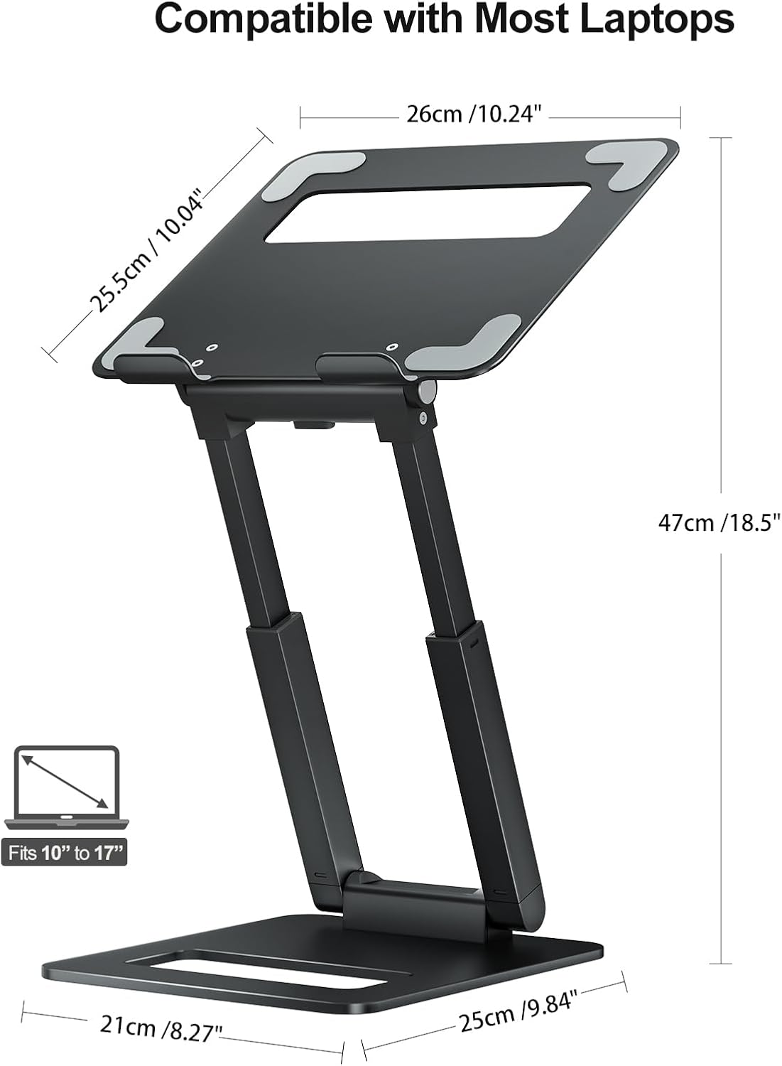 Laptop Stand for Desk Adjustable Height, Telescopic Computer Stand with Pull Out Design Ergonomic Laptop Riser Fits All Laptops 10-17"-Gray