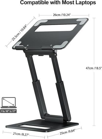 Laptop Stand for Desk Adjustable Height, Telescopic Computer Stand with Pull Out Design Ergonomic Laptop Riser Fits All Laptops 10-17"-Gray