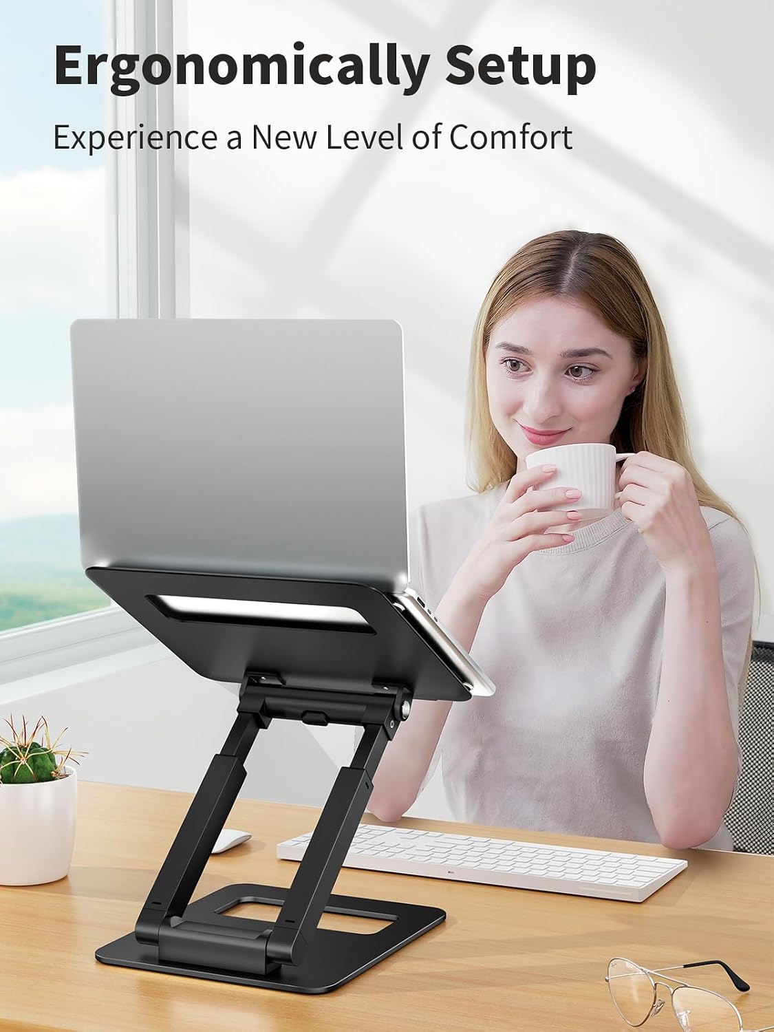Laptop Stand for Desk Adjustable Height, Telescopic Computer Stand with Pull Out Design Ergonomic Laptop Riser Fits All Laptops 10-17"-Gray