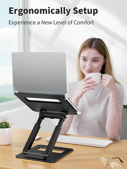 Laptop Stand for Desk Adjustable Height, Telescopic Computer Stand with Pull Out Design Ergonomic Laptop Riser Fits All Laptops 10-17"-Gray