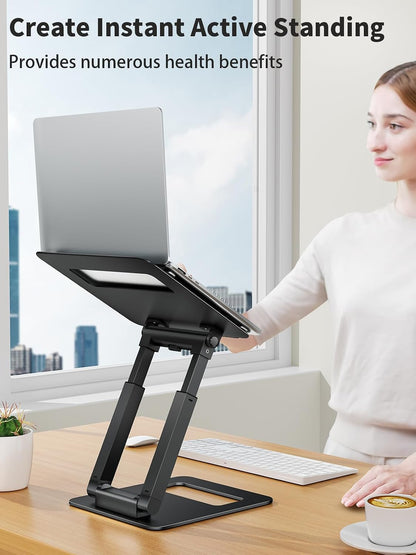 Laptop Stand for Desk Adjustable Height, Telescopic Computer Stand with Pull Out Design Ergonomic Laptop Riser Fits All Laptops 10-17"-Gray
