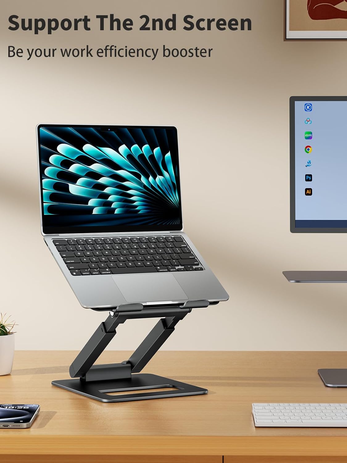 Laptop Stand for Desk Adjustable Height, Telescopic Computer Stand with Pull Out Design Ergonomic Laptop Riser Fits All Laptops 10-17"-Gray