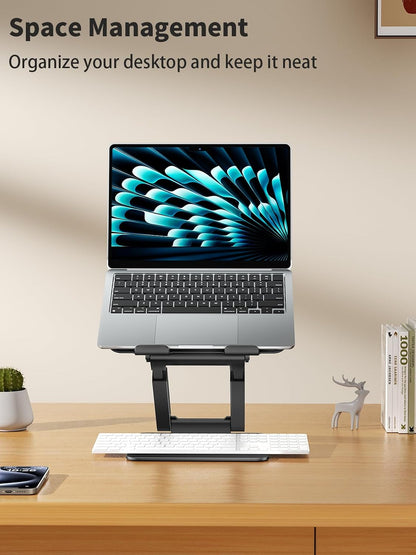 Laptop Stand for Desk Adjustable Height, Telescopic Computer Stand with Pull Out Design Ergonomic Laptop Riser Fits All Laptops 10-17"-Gray