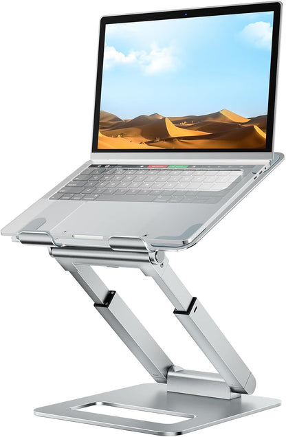 Laptop Stand for Desk Adjustable Height, Telescopic Computer Stand with Pull Out Design Ergonomic Laptop Riser Fits All Laptops 10-17"-Gray