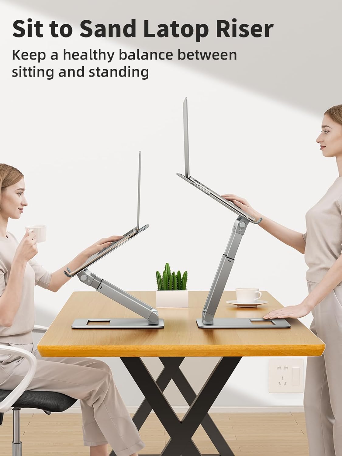Laptop Stand for Desk Adjustable Height, Telescopic Computer Stand with Pull Out Design Ergonomic Laptop Riser Fits All Laptops 10-17"-Gray