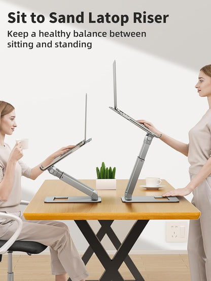 Laptop Stand for Desk Adjustable Height, Telescopic Computer Stand with Pull Out Design Ergonomic Laptop Riser Fits All Laptops 10-17"-Gray