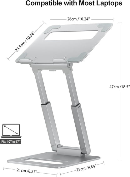 Laptop Stand for Desk Adjustable Height, Telescopic Computer Stand with Pull Out Design Ergonomic Laptop Riser Fits All Laptops 10-17"-Gray