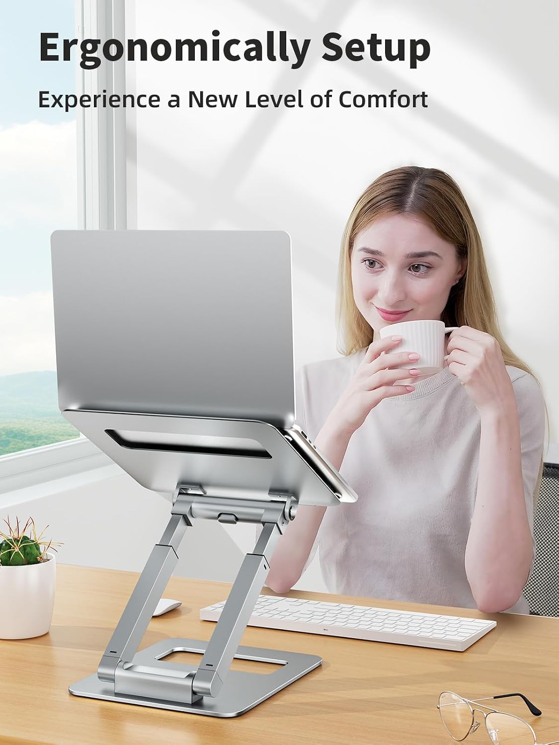 Laptop Stand for Desk Adjustable Height, Telescopic Computer Stand with Pull Out Design Ergonomic Laptop Riser Fits All Laptops 10-17"-Gray