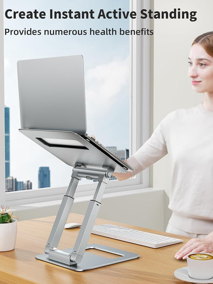 Laptop Stand for Desk Adjustable Height, Telescopic Computer Stand with Pull Out Design Ergonomic Laptop Riser Fits All Laptops 10-17"-Gray