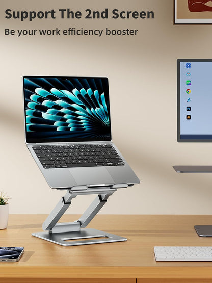 Laptop Stand for Desk Adjustable Height, Telescopic Computer Stand with Pull Out Design Ergonomic Laptop Riser Fits All Laptops 10-17"-Gray