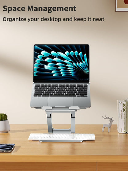 Laptop Stand for Desk Adjustable Height, Telescopic Computer Stand with Pull Out Design Ergonomic Laptop Riser Fits All Laptops 10-17"-Gray