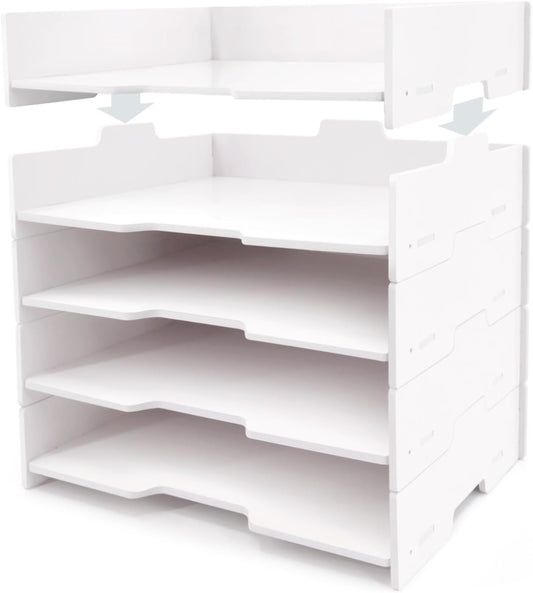 5-Tier Stackable Paper Tray - File Organizer for Desk, Paper Sorter, Desktop Letter Trays, Workspace Desk Organizer Trays for Home Office School